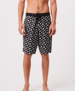 Afends Mens Pascale - Hemp Fixed Waist Boardshorts - Black Clothing