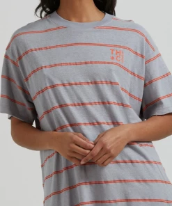 Afends Womens Interlude - Recycled Striped Oversized T-Shirt - Grey