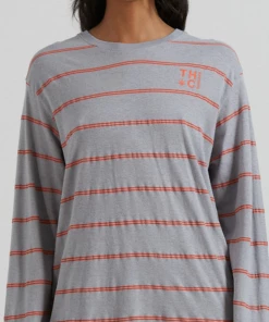 Clothing Afends Womens Interlude - Recycled Striped Long Sleeve T-Shirt - Grey