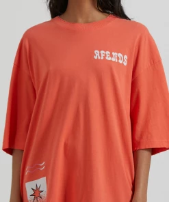 Afends Womens Shining - Recycled Oversized T-Shirt - Coral