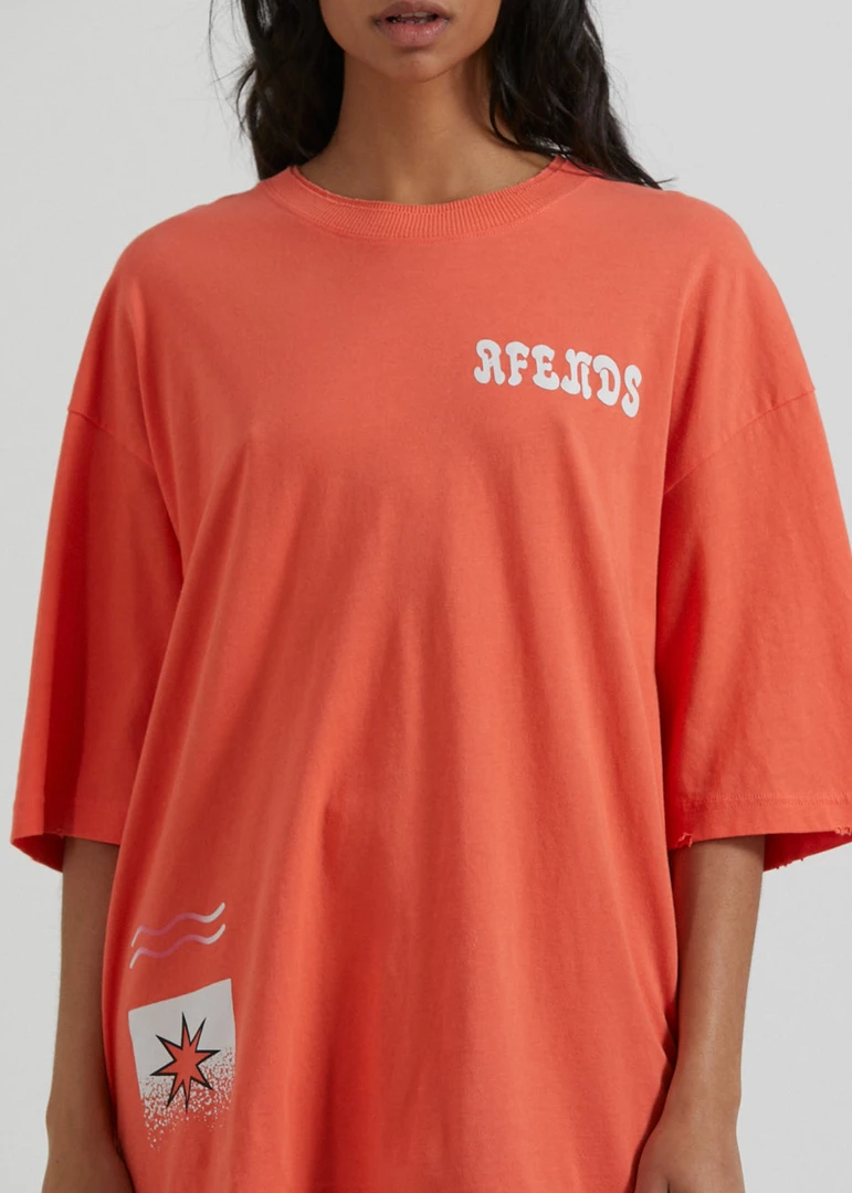 Afends Womens Shining - Recycled Oversized T-Shirt - Coral 2 Afends Womens Shining - Recycled Oversized T-Shirt - Coral