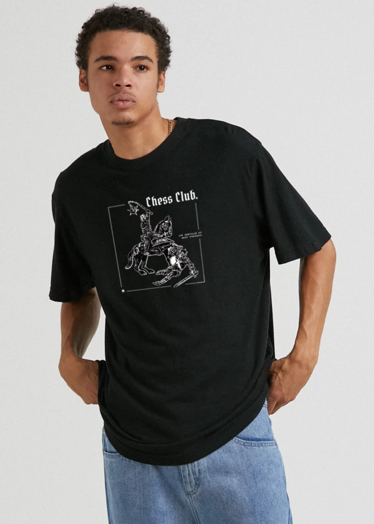 Afends Mens Chess Club - Hemp Retro Fit Graphic T-Shirt - Black 1 Afends Mens Chess Club - Hemp Retro Fit Graphic T-Shirt - Black