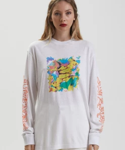 Afends Mens Reborn - Unisex Hemp Long Sleeve Graphic T-Shirt - White