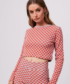 Clothing Afends Womens Operator - Recycled Cropped Long Sleeve Top - Coral