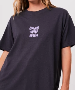 Afends Womens Little Dreamer - Hemp Oversized Graphic T-Shirt - Charcoal