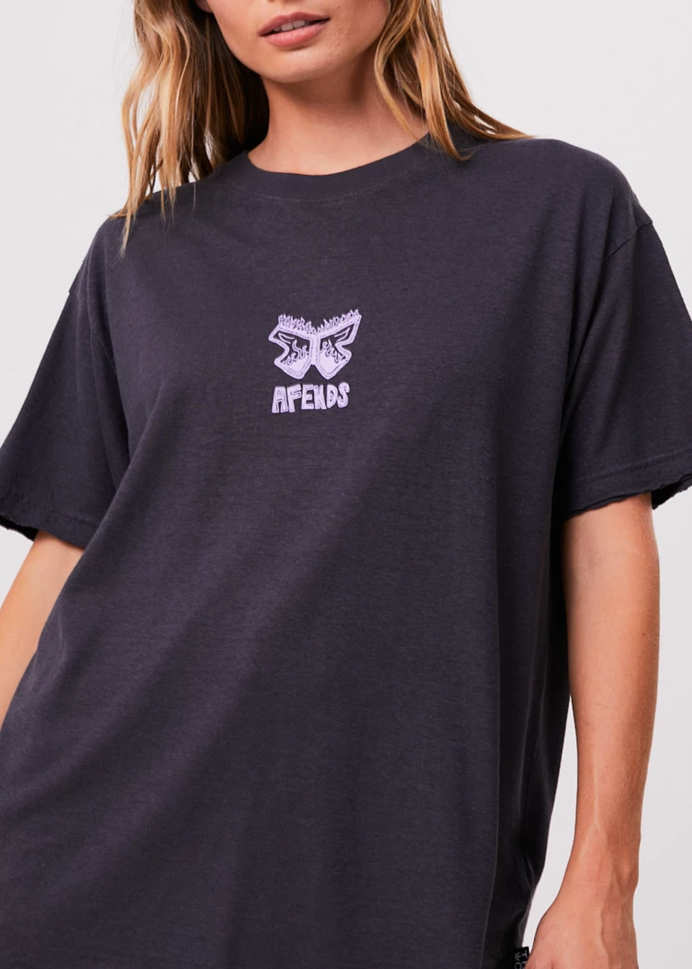 Afends Womens Little Dreamer - Hemp Oversized Graphic T-Shirt - Charcoal 2 Afends Womens Little Dreamer - Hemp Oversized Graphic T-Shirt - Charcoal