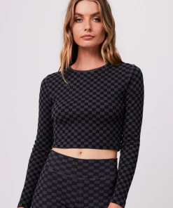 Afends Womens Operator - Recycled Cropped Long Sleeve Top - Black