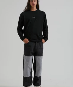 Afends Mens Credits - Recycled Long Sleeve T-Shirt - Black Clothing