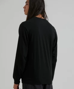 Afends Mens Credits - Recycled Long Sleeve T-Shirt - Black Clothing