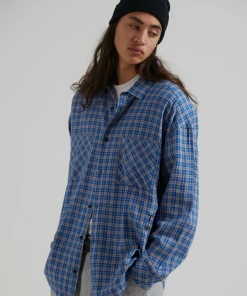 Afends Mens Porcelain - Hemp Check Long Sleeve Shirt - Electric Blue Clothing