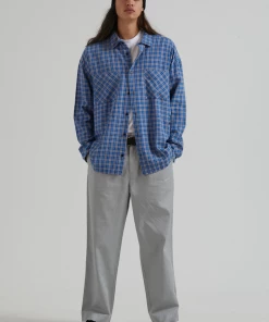 Afends Mens Porcelain - Hemp Check Long Sleeve Shirt - Electric Blue Clothing