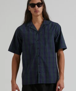 Afends Mens Doomsday - Organic Cuban Short Sleeve Shirt - Midnight Clothing