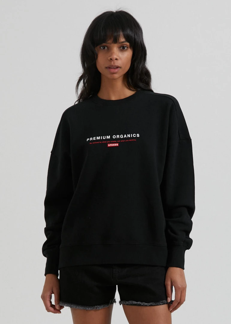 Afends Unisex Razor - Unisex Organic Crew Neck Jumper - Black Clothing 2 Afends Unisex Razor - Unisex Organic Crew Neck Jumper - Black Clothing