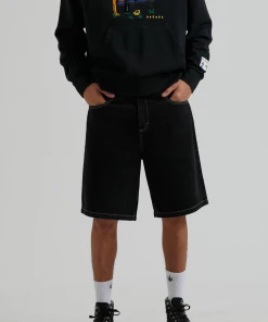 Afends Mens Lil C - Organic Denim Baggy Shorts - Washed Black DENIM EDIT