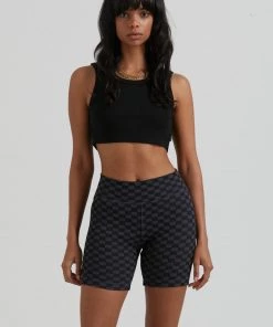 Afends Womens Operator - Recycled Ribbed Bike Shorts - Black Clothing