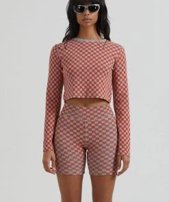 Afends Womens Operator - Recycled Ribbed Bike Shorts - Coral Clothing