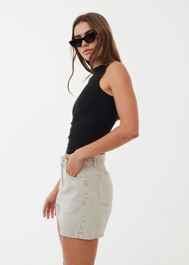 Afends Womens Peony - Hemp Ribbed High Neck Tank - Black RIBBED STAPLES 3 Afends Womens Peony - Hemp Ribbed High Neck Tank - Black RIBBED STAPLES