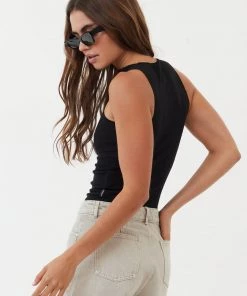 Afends Womens Peony - Hemp Ribbed High Neck Tank - Black RIBBED STAPLES 8 Afends Womens Peony - Hemp Ribbed High Neck Tank - Black RIBBED STAPLES