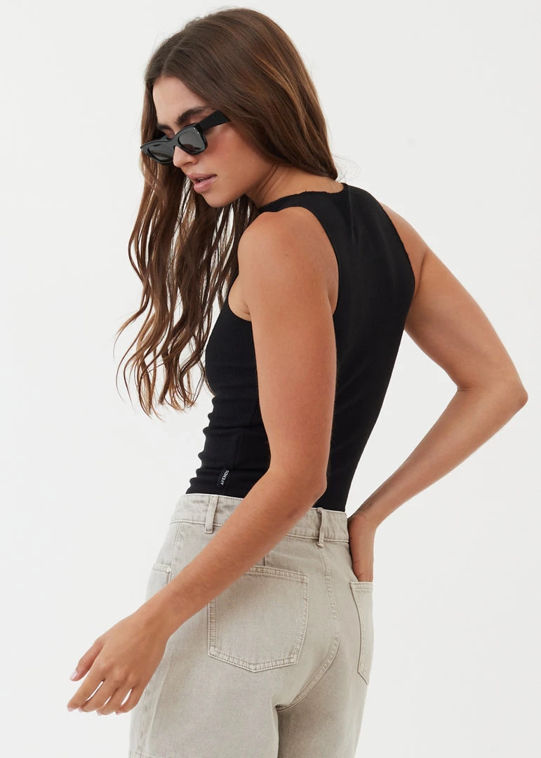 Afends Womens Peony - Hemp Ribbed High Neck Tank - Black RIBBED STAPLES 4 Afends Womens Peony - Hemp Ribbed High Neck Tank - Black RIBBED STAPLES