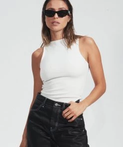 RIBBED STAPLES Afends Womens Peony - Hemp Ribbed High Neck Tank - Off White