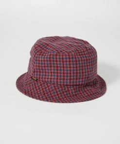 Afends Unisex Highland - Hemp Check Bucket Hat - Red