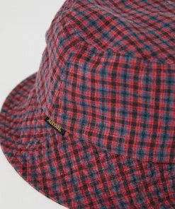 Afends Unisex Highland - Hemp Check Bucket Hat - Red