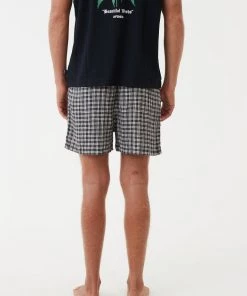 Afends Unisex Asta - Unisex Hemp Check Boxers - Steel NEW ARRIVALS