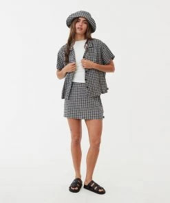 NEW ARRIVALS Afends Womens Asta - Hemp Seersucker Check Shirt - Steel 15 NEW ARRIVALS Afends Womens Asta - Hemp Seersucker Check Shirt - Steel