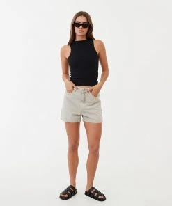 Afends Womens Seventy Threes - Organic Denim High Waisted Shorts - Faded Cement