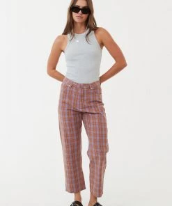 Afends Womens Colby Shelby - Hemp Check High Waisted Pants - Plum