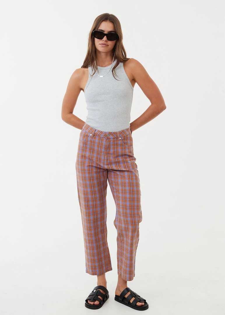 Afends Womens Colby Shelby - Hemp Check High Waisted Pants - Plum 1 Afends Womens Colby Shelby - Hemp Check High Waisted Pants - Plum