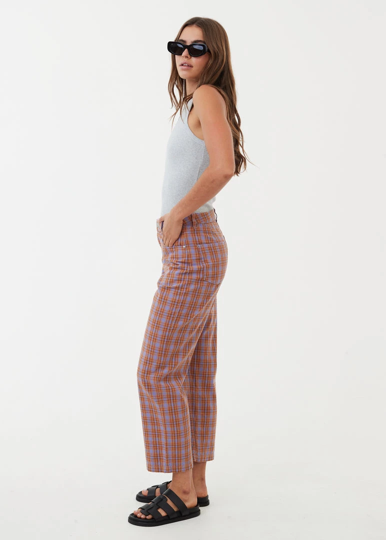 Afends Womens Colby Shelby - Hemp Check High Waisted Pants - Plum 4 Afends Womens Colby Shelby - Hemp Check High Waisted Pants - Plum