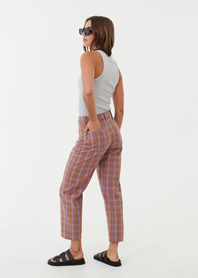 Afends Womens Colby Shelby - Hemp Check High Waisted Pants - Plum 6 Afends Womens Colby Shelby - Hemp Check High Waisted Pants - Plum