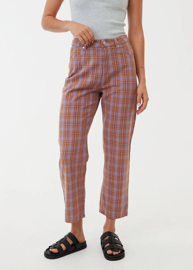 Afends Womens Colby Shelby - Hemp Check High Waisted Pants - Plum 2 Afends Womens Colby Shelby - Hemp Check High Waisted Pants - Plum