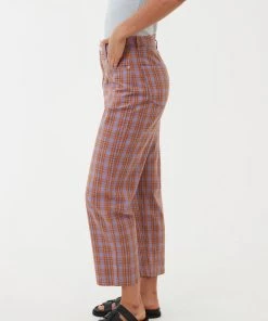 Afends Womens Colby Shelby - Hemp Check High Waisted Pants - Plum 8 Afends Womens Colby Shelby - Hemp Check High Waisted Pants - Plum