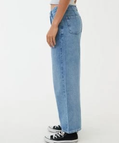 Afends Womens Kendall - Hemp Denim Low Rise Jeans - Worn Blue