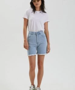 Afends Womens Shelby - Hemp Denim Cut Off Short - Stone Blue SALE