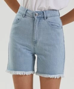 Afends Womens Shelby - Hemp Denim Cut Off Short - Stone Blue SALE