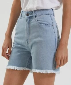 Afends Womens Shelby - Hemp Denim Cut Off Short - Stone Blue SALE
