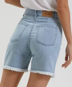 Afends Womens Shelby - Hemp Denim Cut Off Short - Stone Blue SALE