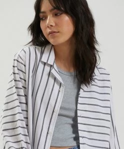 Afends Unisex Ladera - Unisex Cuban Long Sleeve Shirt - White SALE