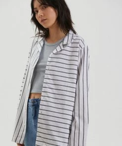 Afends Unisex Ladera - Unisex Cuban Long Sleeve Shirt - White SALE