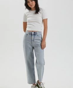 Afends Womens Shelby - Hemp Washed Denim Wide Leg Jeans - Vintage Blue SALE