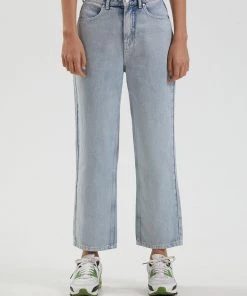 Afends Womens Shelby - Hemp Washed Denim Wide Leg Jeans - Vintage Blue SALE