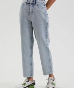 Afends Womens Shelby - Hemp Washed Denim Wide Leg Jeans - Vintage Blue SALE