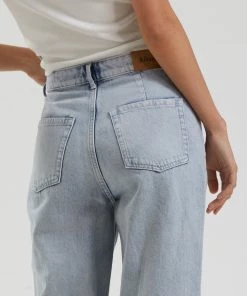 Afends Womens Shelby - Hemp Washed Denim Wide Leg Jeans - Vintage Blue SALE