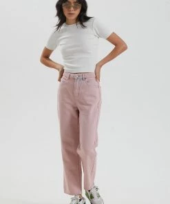 Afends Womens Shelby - Hemp Washed Denim Wide Leg Jeans - Vintage Pink SALE