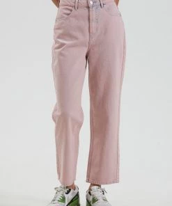 Afends Womens Shelby - Hemp Washed Denim Wide Leg Jeans - Vintage Pink SALE