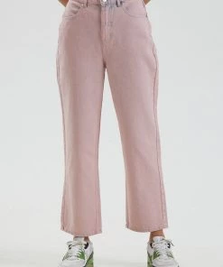 Afends Womens Shelby - Hemp Washed Denim Wide Leg Jeans - Vintage Pink SALE