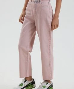 Afends Womens Shelby - Hemp Washed Denim Wide Leg Jeans - Vintage Pink SALE